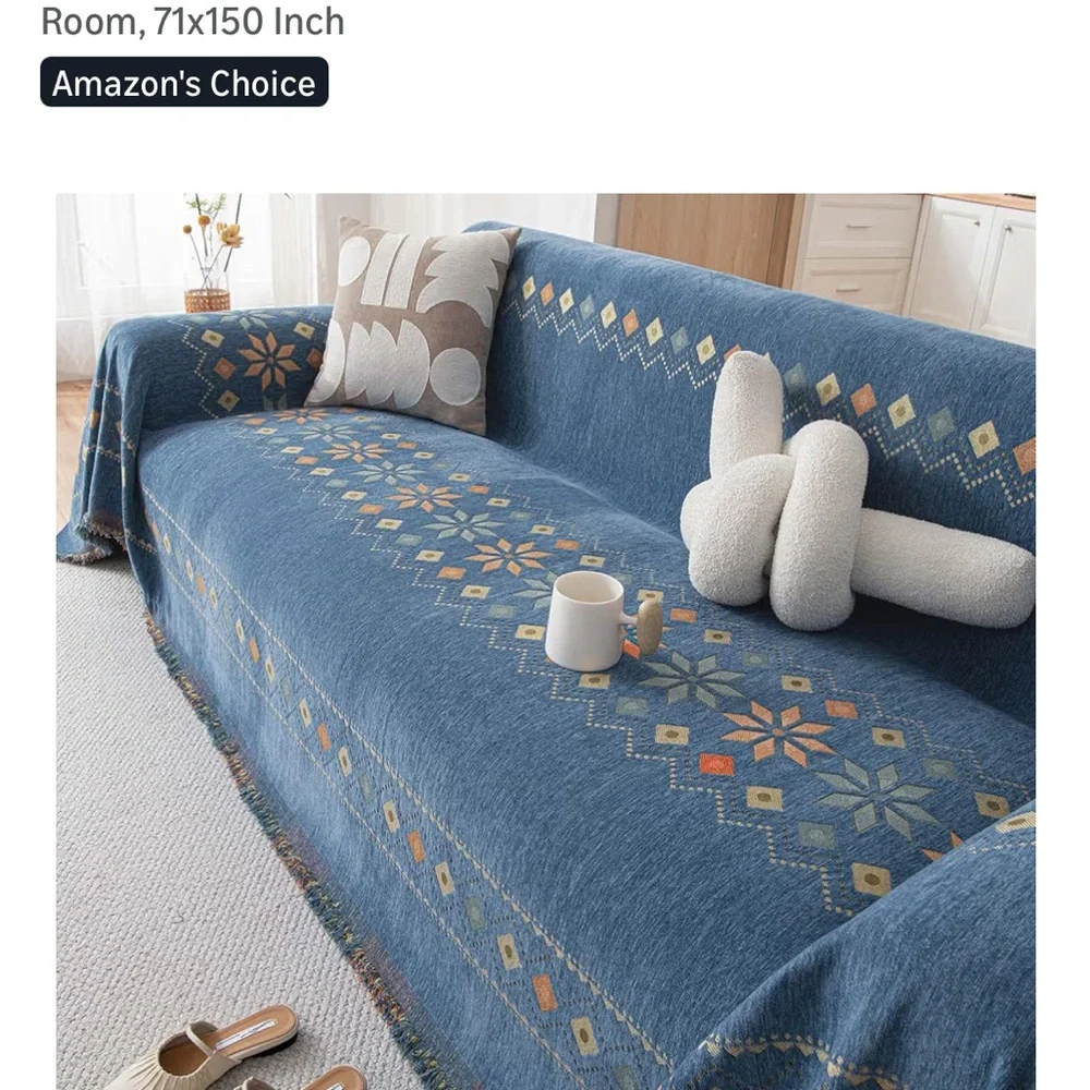 Blue Geometric Sofa Cover